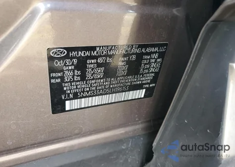 2020 Hyundai Santa Fe Sel из США, поврежденный, VIN 5NMS33AD5LH196153